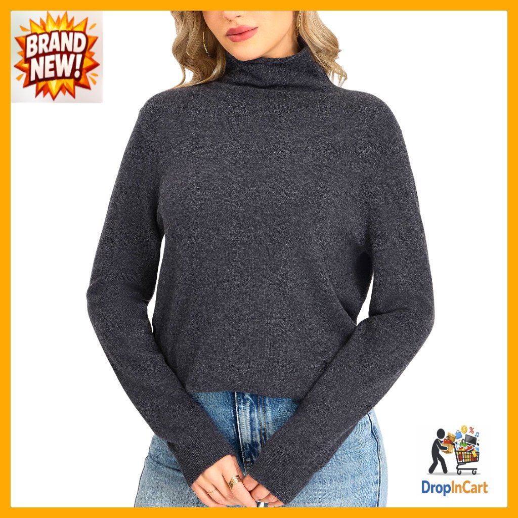 Merino Wool Turtleneck Sweater Fitted Pullover Mock Neck Chic Winter Knit